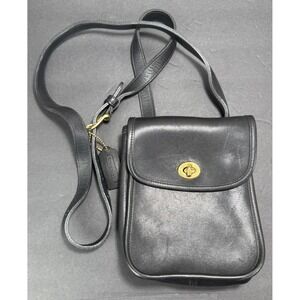 Coach Station Bag Women Small Black Vintage Leather Crossbody 9978 Turnlock